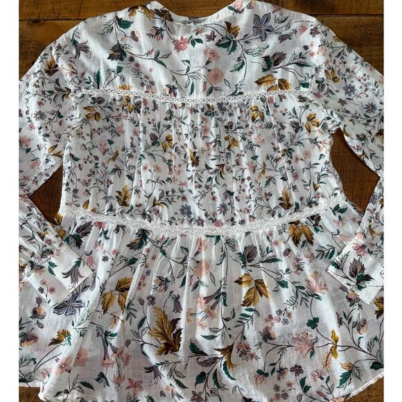 Womens Anthropologie Ginevra Floral Lace Babydoll Boho Long Sleeve Blouse XS - Picture 9 of 12